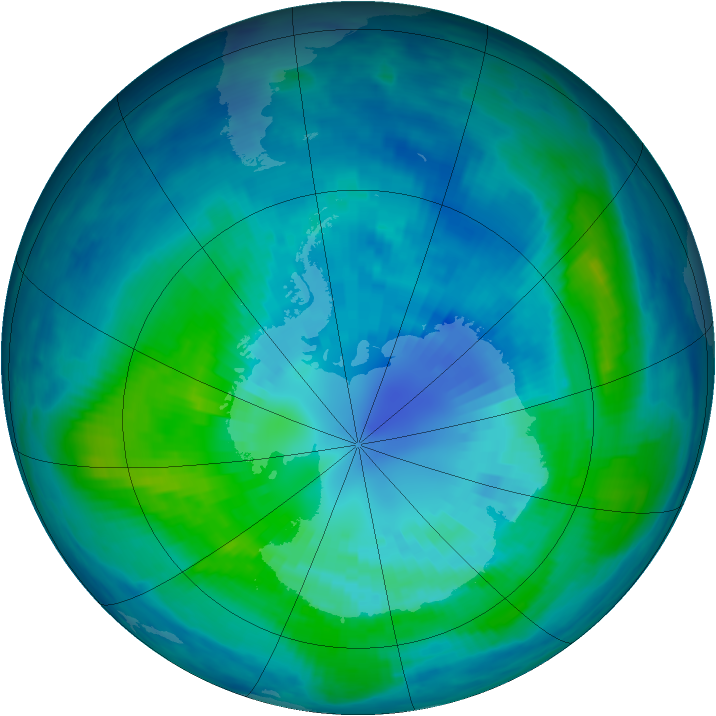 Antarctic ozone map for 05 April 1999